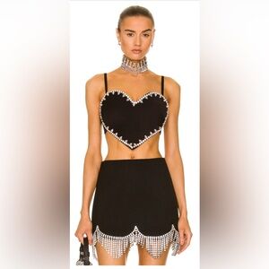 AREA Heart-Motif Crystal Embellished Top Small S $750